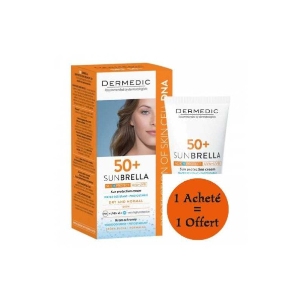 dermedic écran sunbrella pack 1+1 gratuit  fluide peaux sèches et normales