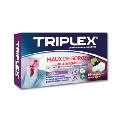 Triplex Maux De Gorge Cassis, 16 Comprimés Triplex Maux De Gorge Cassis, 16 Comprimés