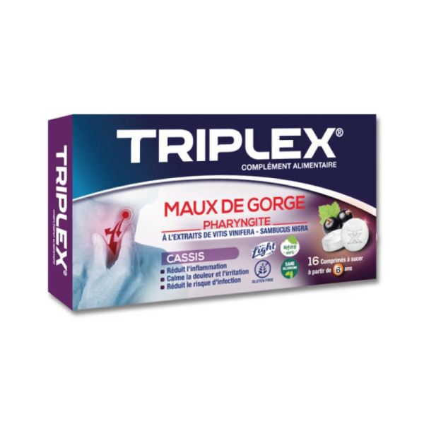Triplex Maux De Gorge Cassis, 16 Comprimés