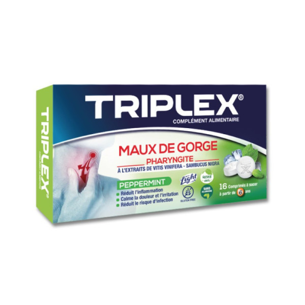 Triplex Maux De Gorge Peppermint, 16 Comprimés