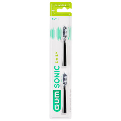 GUM Sonic Daily Recharges Brosse à Dents Noire Souple, 2 Unités 4110 GUM Sonic Daily Recharges Brosse à Dents Noire Souple, 2 Unités 4110