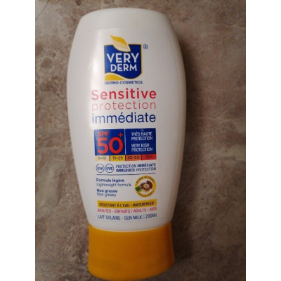 veryderm lait solaire sensitive protection spf50+ 200 ml veryderm lait solaire sensitive protection spf50+ 200 ml